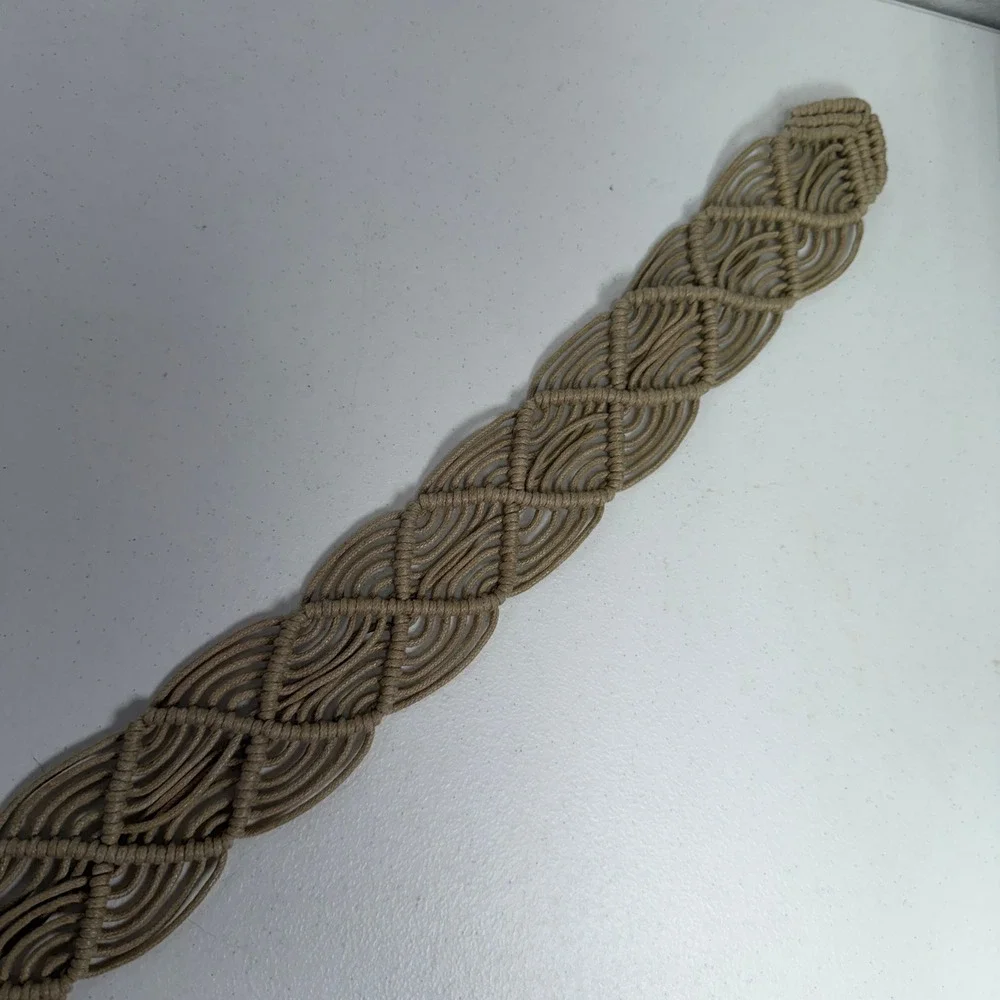 Boho OS Macrame Belt Tan Woven Cord Round Buckle Coastal Festival Hippie Natural